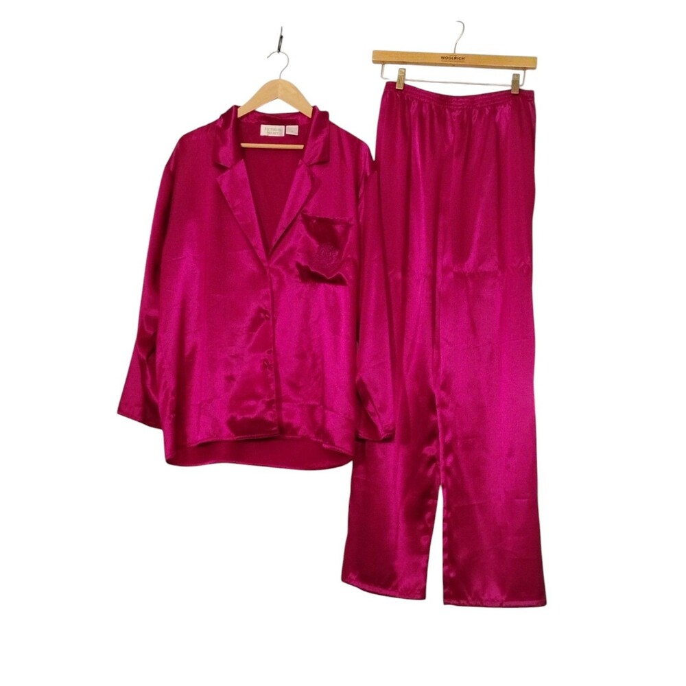 VTG GOLD LABEL VICTORIA SECRET Dark Pink  LONG SLEEVE PJ SET WOMENS SZ‎ M